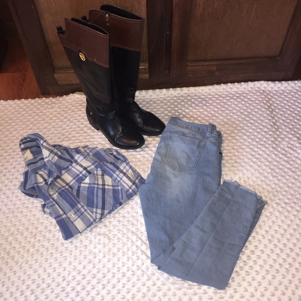 Black and brown wide calf boots